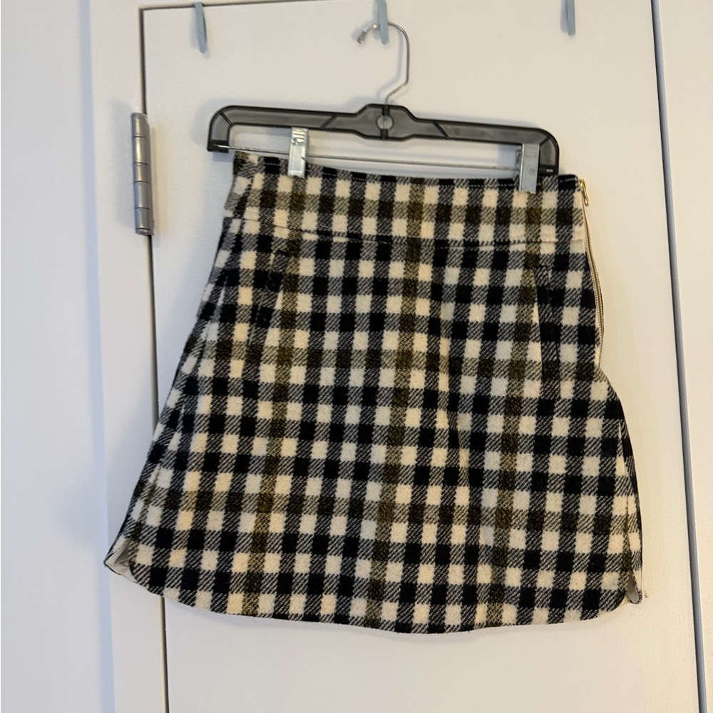 J. Crew Checkered Black and Cream Mini Skirt